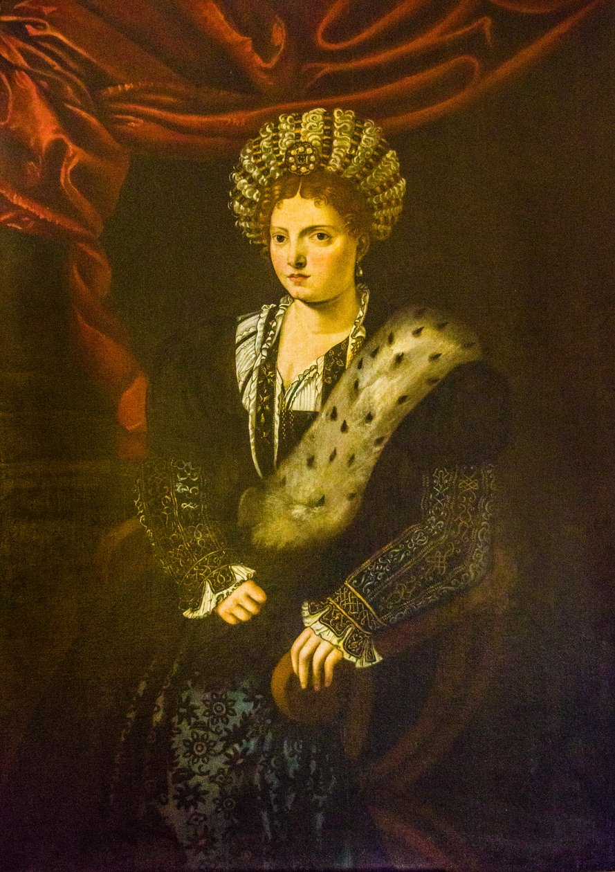 Óleo de Isabel de Este, copia de Tiziano Vecellio, hacia 1630, Palacio Duccale, Palacio Real, Castillo San Giorgio, Mantua, Lombardía, Italia, Europa (foto) de Unbekannter Künstler