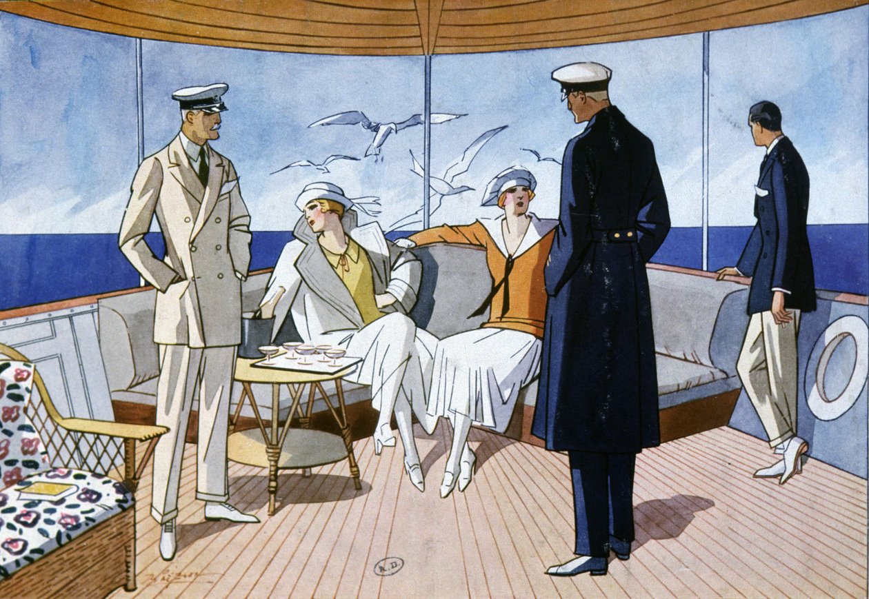 En un yate, c. 1925 (acuarela) de Unbekannter Künstler