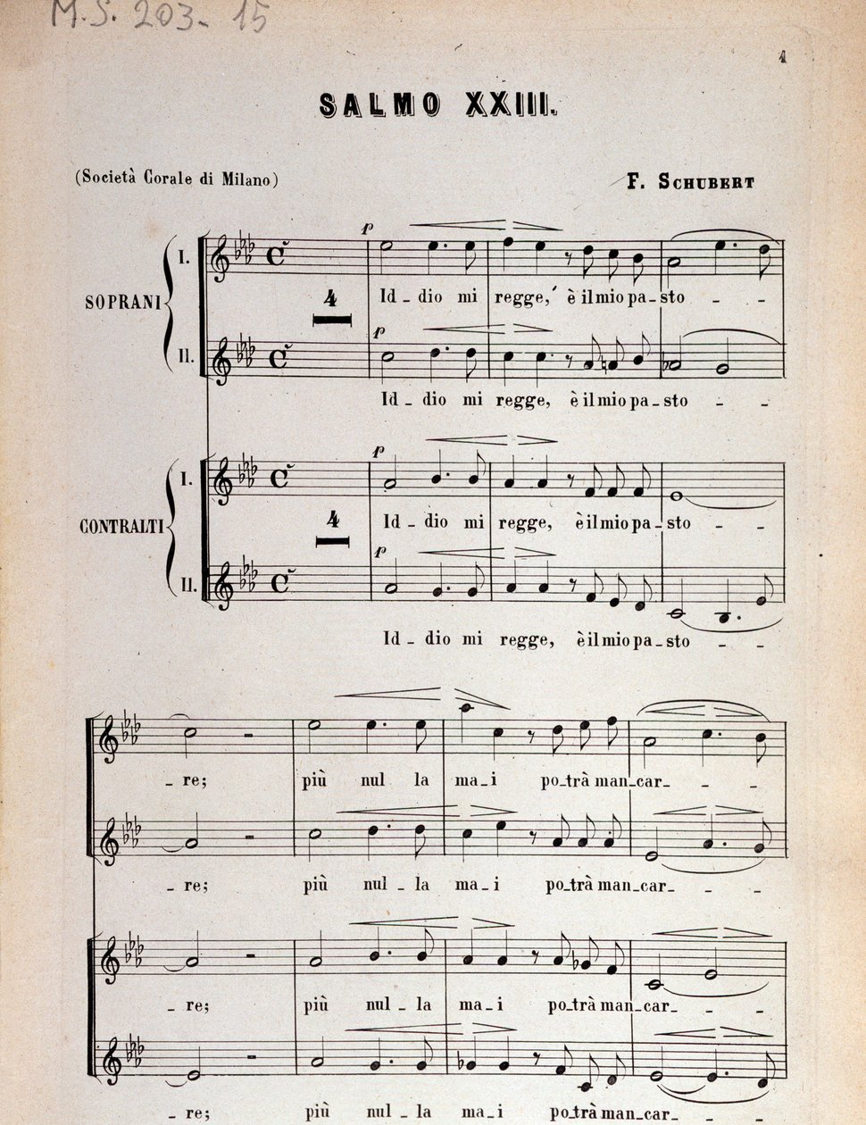 Página de la partitura del Salmo 23, op 132, D 706 de Franz Schubert de Unbekannter Künstler