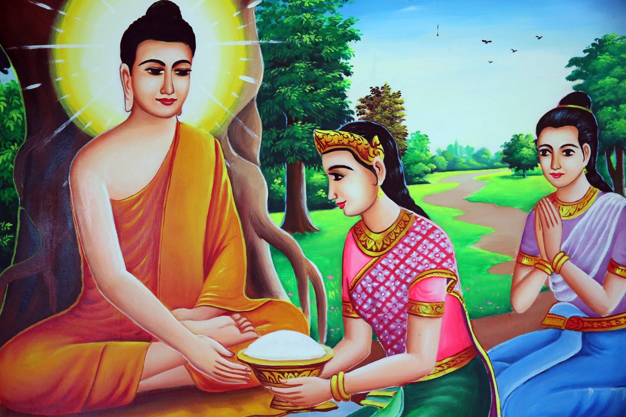 Buda recibiendo ofrendas, Camboya de Unbekannt