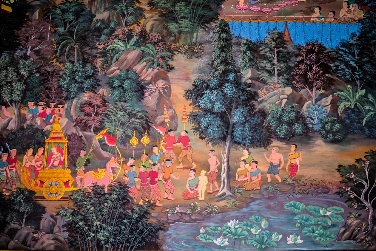 Pinturas de escenas de pueblo con Buda en Tailandia, Wat bang riang, Thub Pat/ Paintings, Wat bang riang, Thub Pat, Phang Nga, Tailandia, Asia (foto) de Unbekannter Künstler
