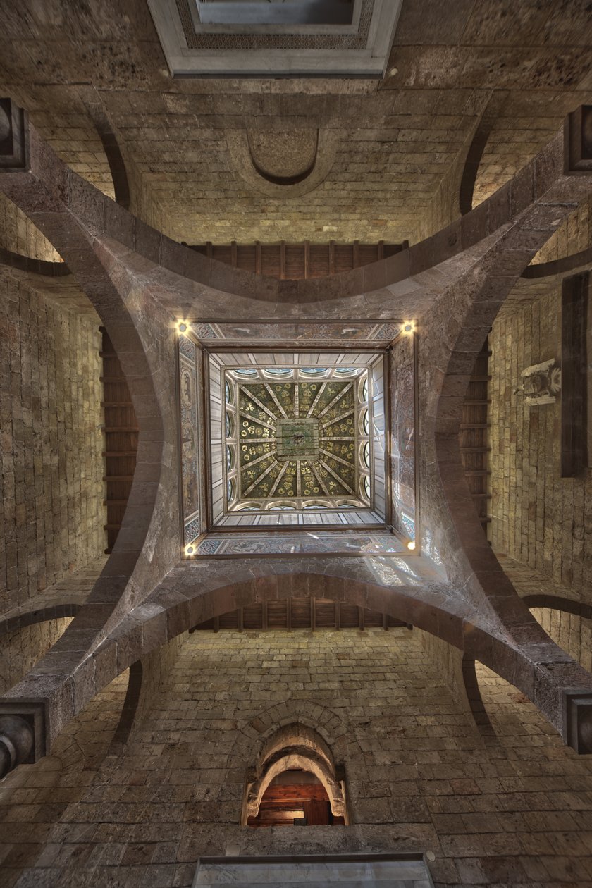 Palermo, El Palacio Real o Palazzo dei Normanni (Palacio de los Normandos), Torre Joharia, la Sala de los Vientos: cúspide de madera con la Rosa de los Vientos (Rosa de los vientos) en su centro Vista cenital de Unbekannter Künstler