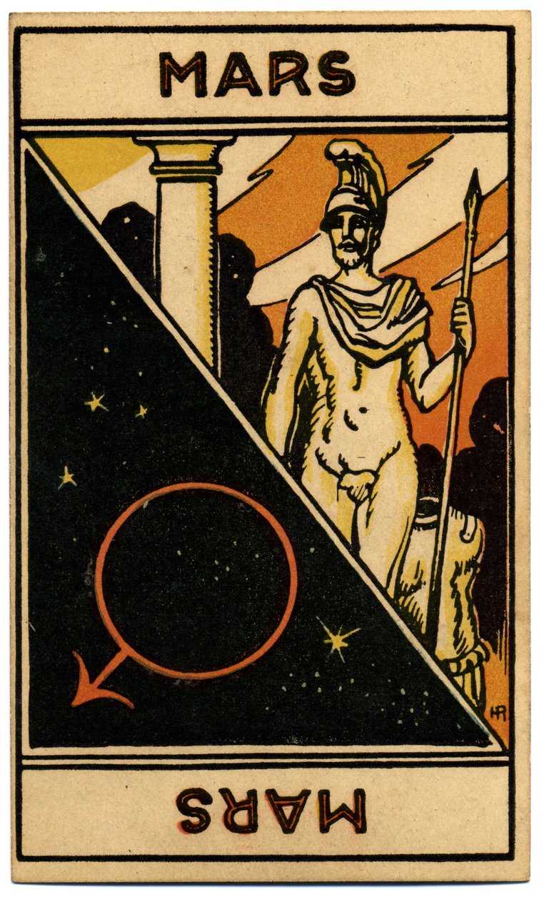Paranormal. Astrología. Marte (planeta). Carta astrológica de: Le Tarot Astrologique (Tarot Astrológico), de Georges Muchery, Francia. de Unbekannter Künstler
