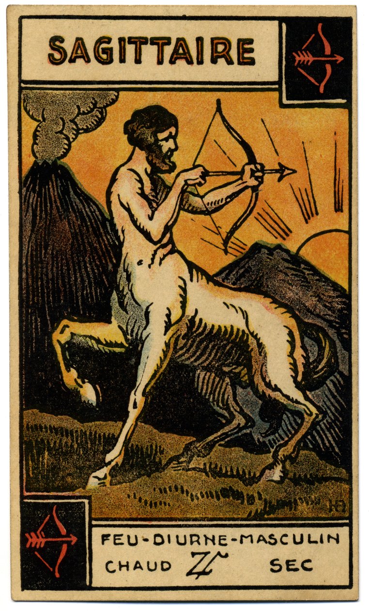 Paranormal. Astrología. Sagitario (el Arquero). Carta astrológica de: Le Tarot Astrologique (Tarot Astrológico), por Georges Muchery, Francia. de Unbekannter Künstler