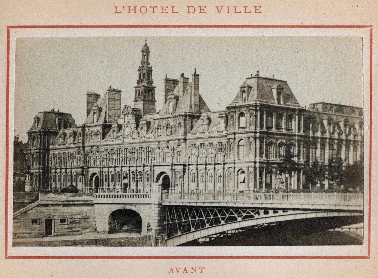 Comuna de París (1871): vista del Hotel de Ville en París antes de su incendio en mayo de 1871. de Unbekannt