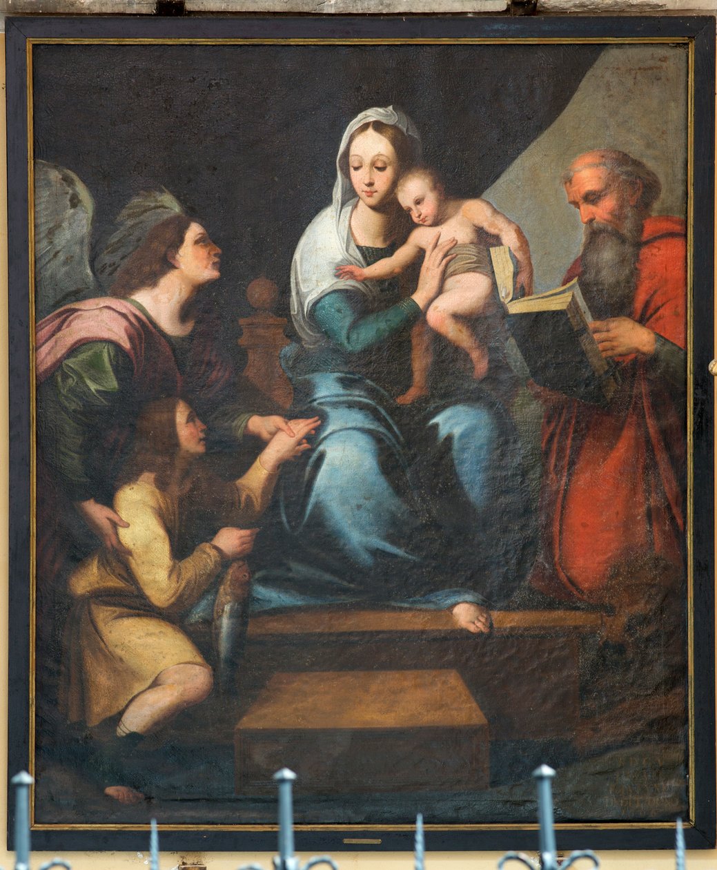 Iglesia parroquial (Iglesia de Nuestra Señora de Pamele). En el interior. Pintar. Anónimo. Madonna (Madonna con pescado, Tobias). Copia de Rafael (?). de Unbekannter Künstler