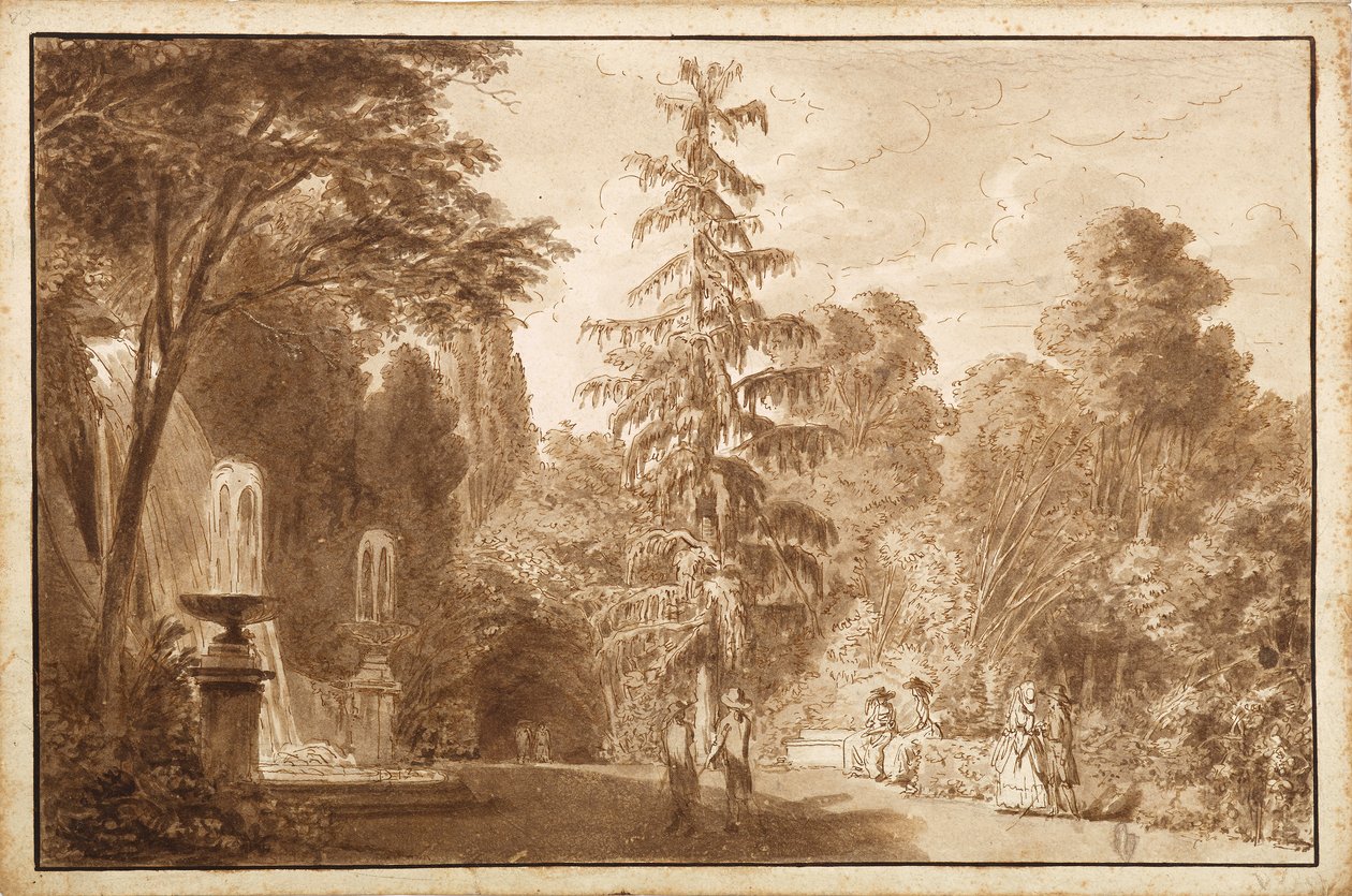 Parque con cascada y staffage en Frascati de Unbekannter Künstler
