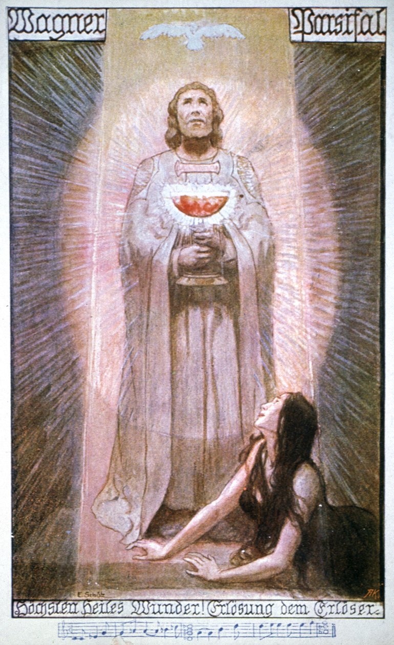 Parsifal con Graal, Kundry agonizante, principios del siglo XX (tarjeta postal) de Unbekannter Künstler