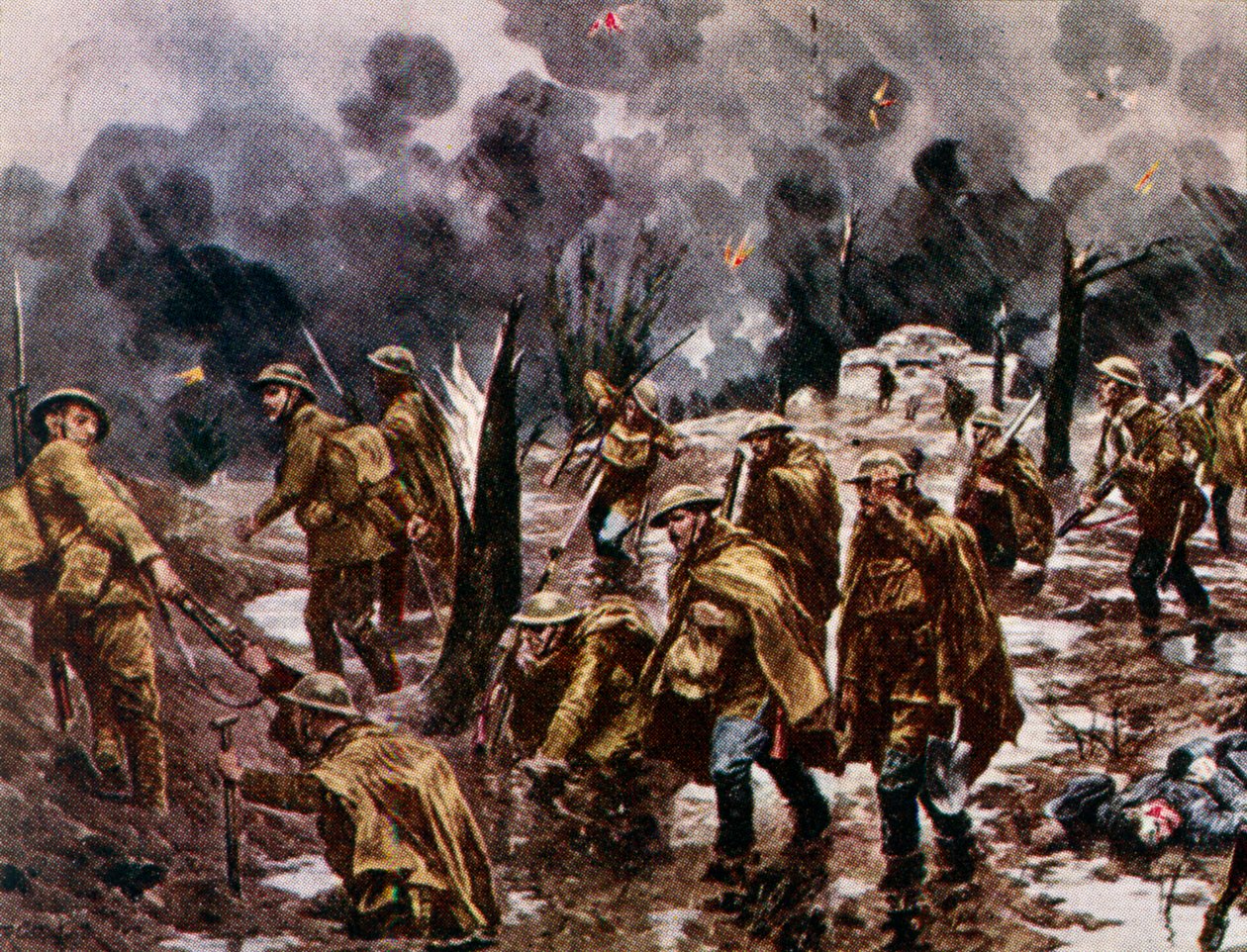 Passchendaele": soldados en el barro cerca de Ypres (Bélgica) durante la Primera Guerra Mundial de Unbekannter Künstler