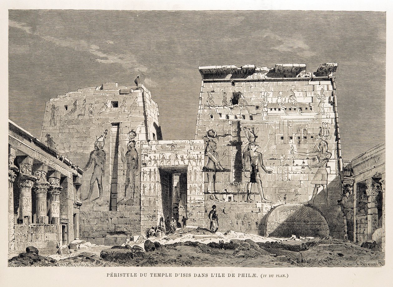 Peristilo del Templo de Isis en la Isla de Filae, Egipto. Ilustración del Atlas de Egipto de Unbekannt