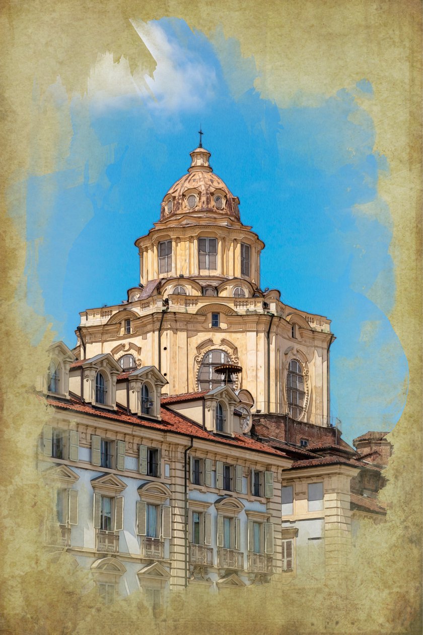 Piazza Castello: iglesia de San Lorenzo, Turín, Piamonte, Italia (foto manipulada) de Unbekannt