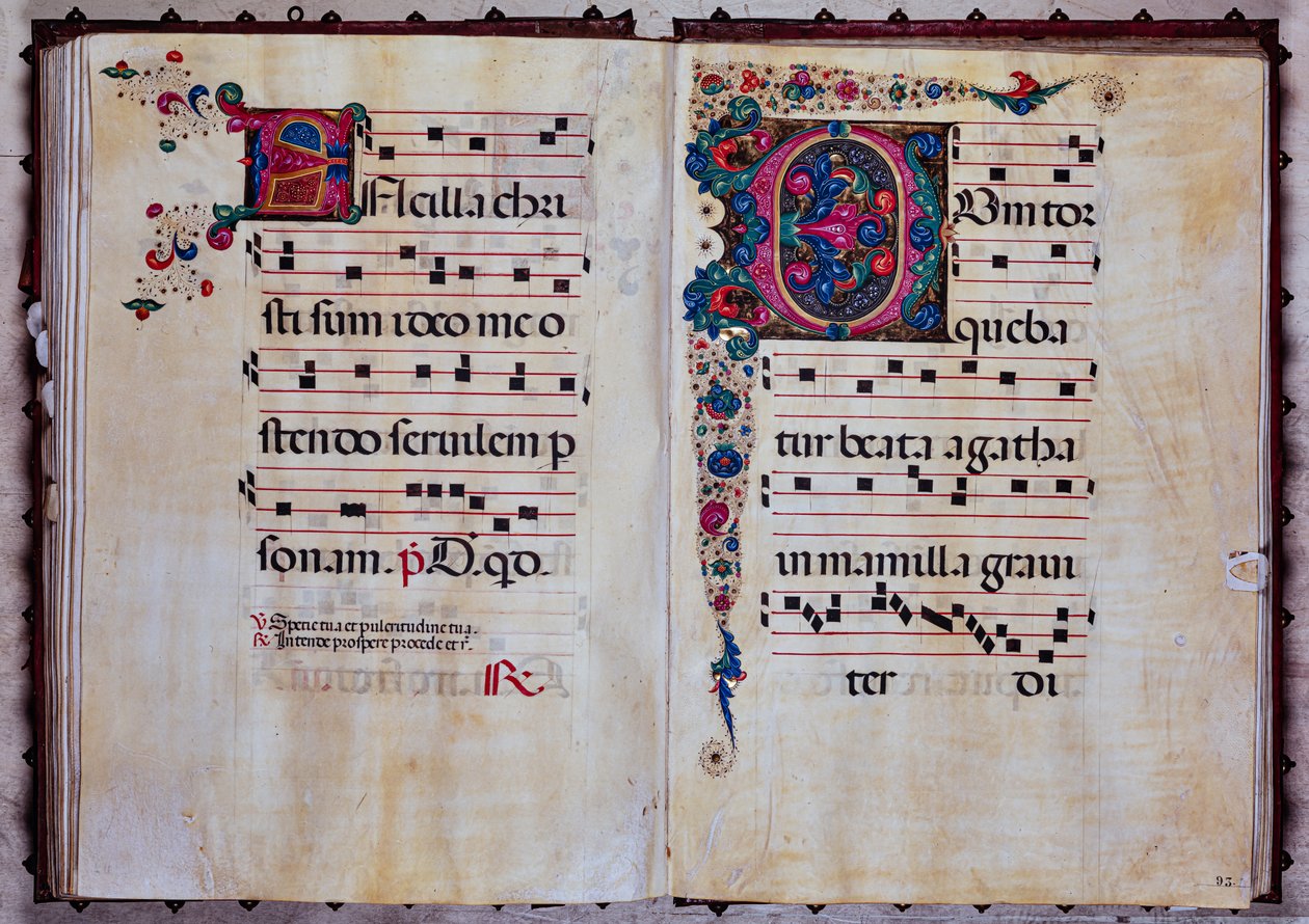 Biblioteca Piccolomini: libro de coro, cod.12.N, ff. 92v-93r con "Inicial foliada", de Venturino Mercati. de Unbekannter Künstler
