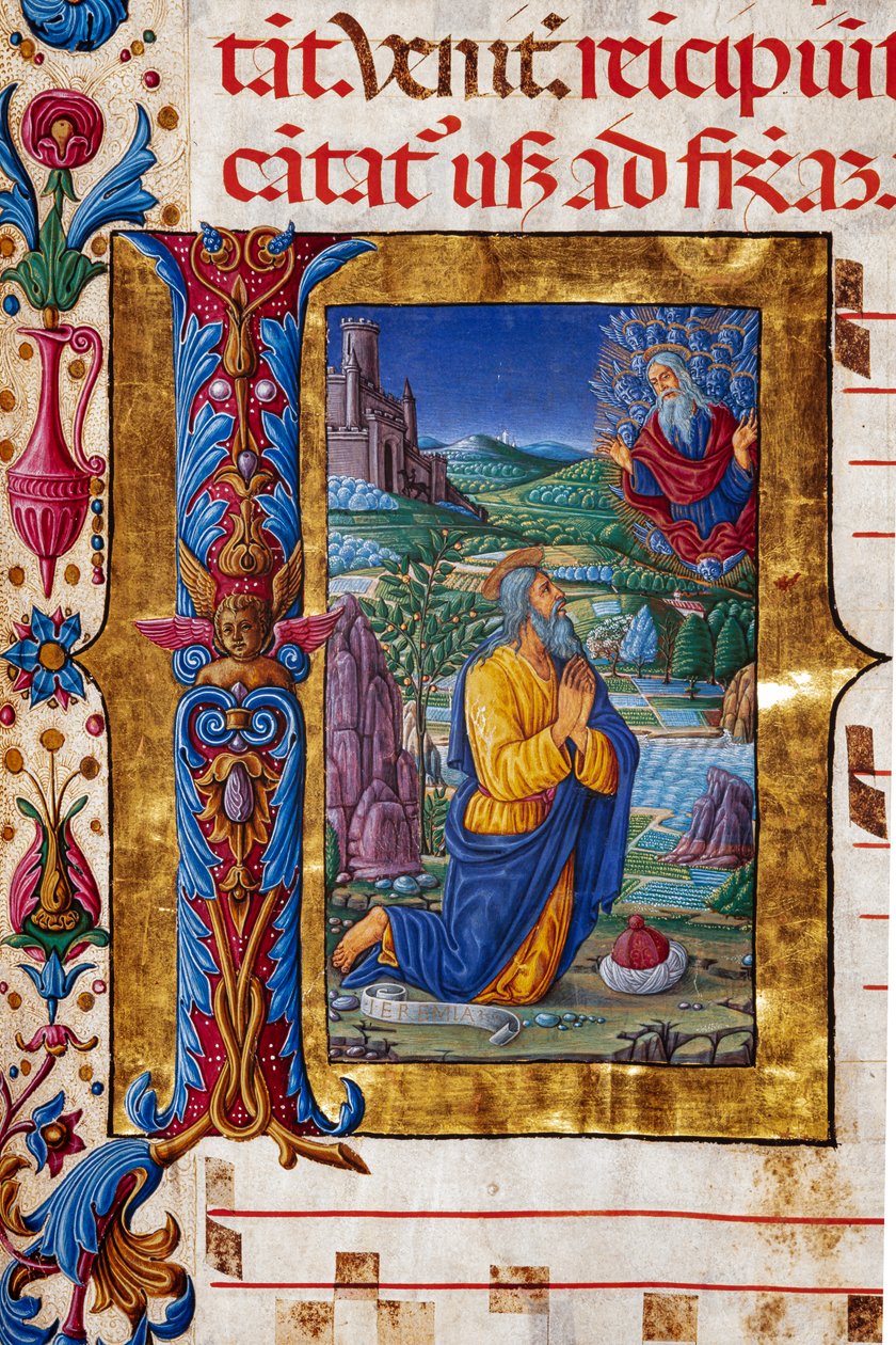 Biblioteca Piccolomini: libro de coro, cod. 7.G, ff. 40v con la "Visión de Jeremías", de Guidoccio Cozzarelli. Detalle. de Unbekannter Künstler