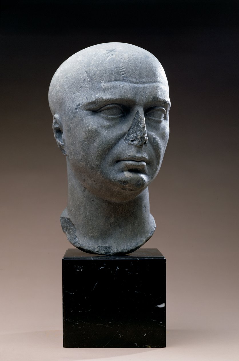 Cabeza de retrato de un sacerdote de Isis con la cabeza afeitada, romano, siglo II d.C. (mármol gris oscuro) de Unbekannt
