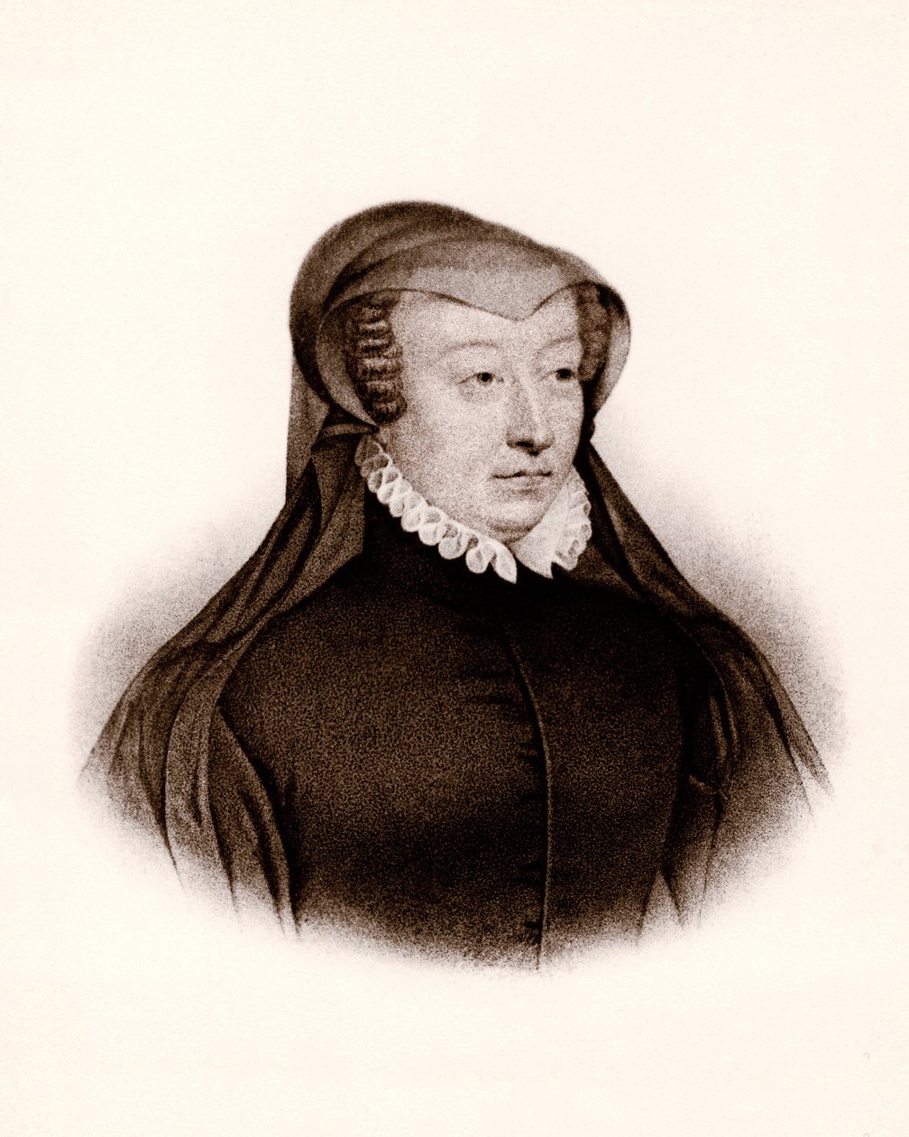 Retrato de Catalina de Médicis (1519-1589). Reina de Francia, grabado del siglo XIX de Unbekannter Künstler