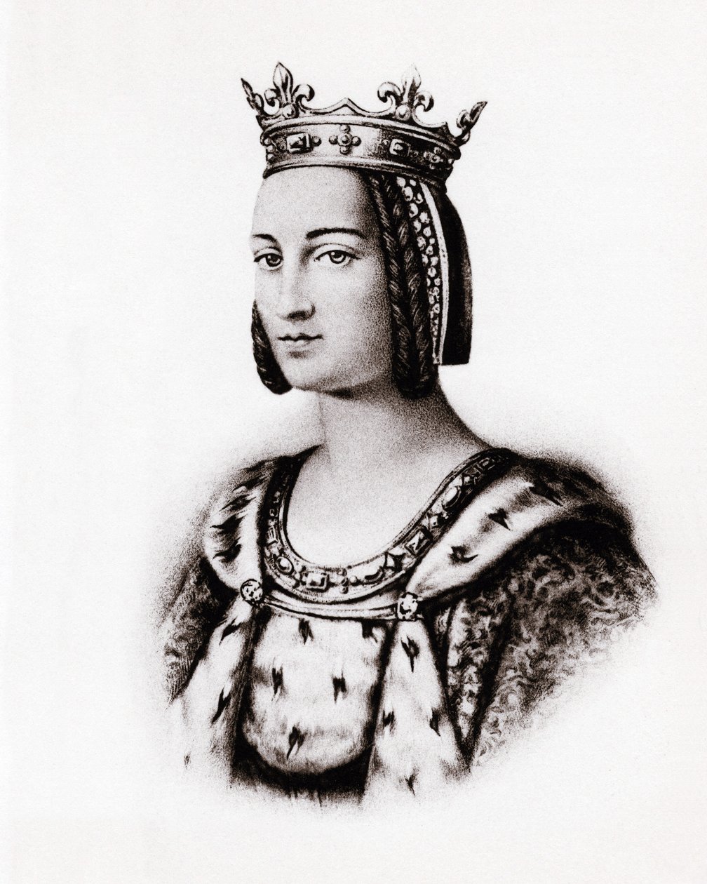 Retrato de Carlota de Saboya (1445-1483), reina de Francia, grabado, sd. de Unbekannter Künstler