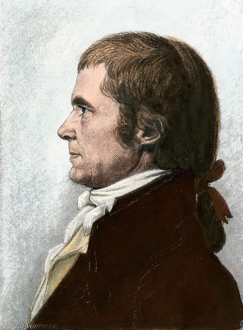 Retrato de John Marshall (1755-1835), abogado y estadista estadounidense, Presidente del Tribunal Supremo de los Estados Unidos. Litografía del siglo XIX, basada en un cuadro de Charles Fevret de Saint Memin (1770-1852). de Unbekannter Künstler