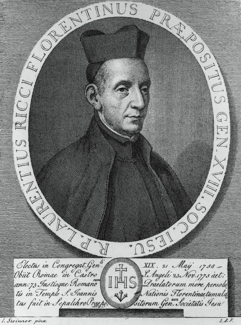 Retrato de Lorenzo Ricci (1703-1775), jesuita italiano y 18º Superior General de la Compañía de Jesús, grabado de William M. Timlin