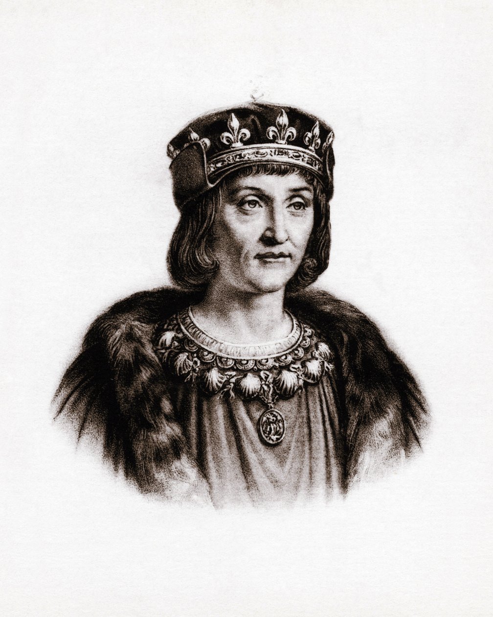 Retrato de Luis XII (1462-1515), rey de Francia. Grabado de Unbekannter Künstler