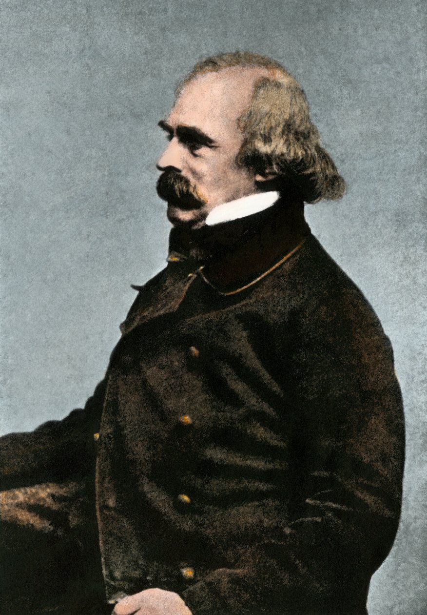 Retrato de Nathaniel Hawthorne (1804-1864), escritor estadounidense, hacia 1862 o 1863 - Fotografía coloreada siglo XIX - (Nathaniel Hawthorne, hacia 1862 o 1863 - Reproducción en semitono coloreada a mano de una foto tomada en Boston) de Unbekannter Künstler