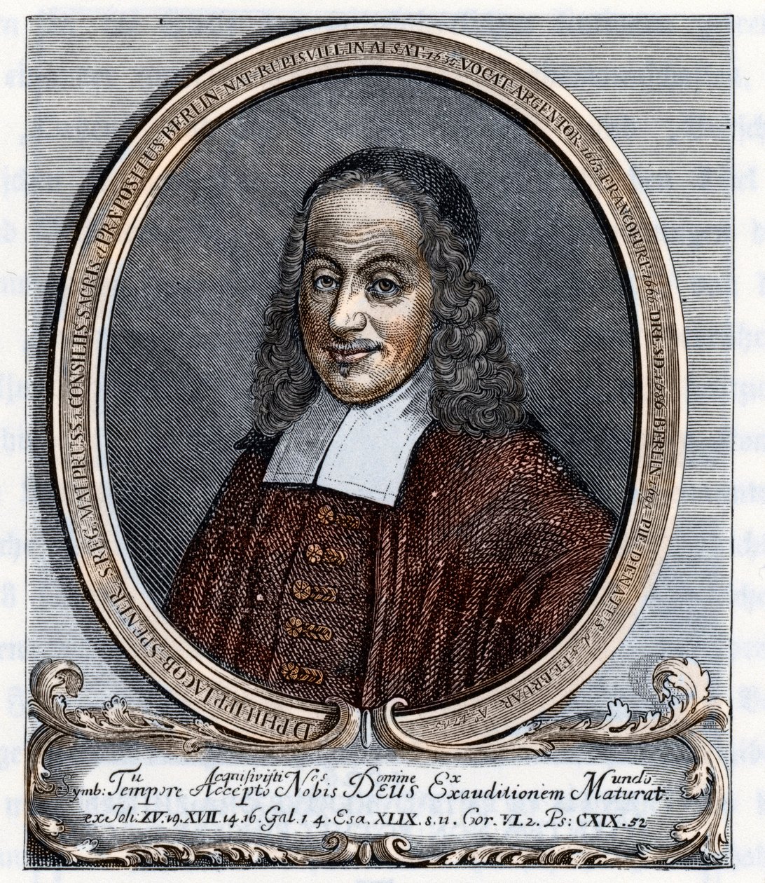 Retrato de Philipp Jacob Spener (Philippe Jacques Spener) (1635-1705) Teólogo luterano fundador del pietismo (pietismo) Grabado de "Germania" de Johannes Scherr 1880 Colección particular de Unbekannter Künstler