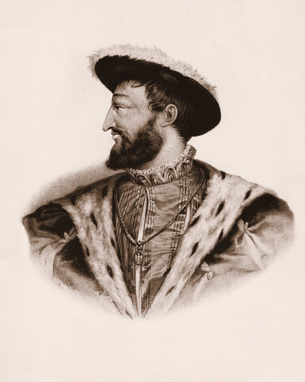 Retrato del rey de Francia Francisco I (1494-1547) Grabado del siglo XIX de Unbekannter Künstler