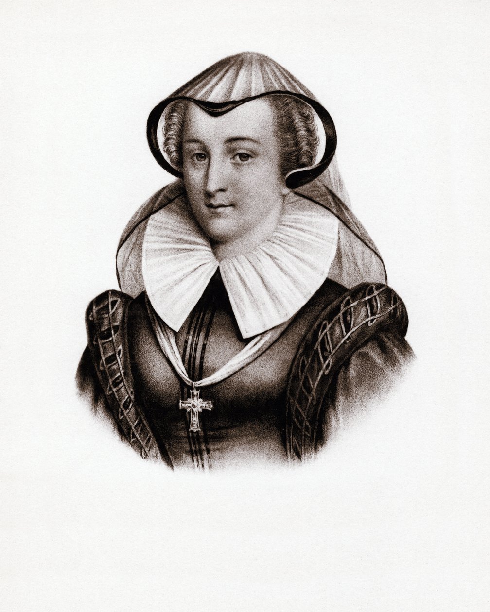 Retrato de la reina de Francia María Estuardo (María Iere de Escocia) (1542-1587). Grabado del siglo XIX de Unbekannter Künstler