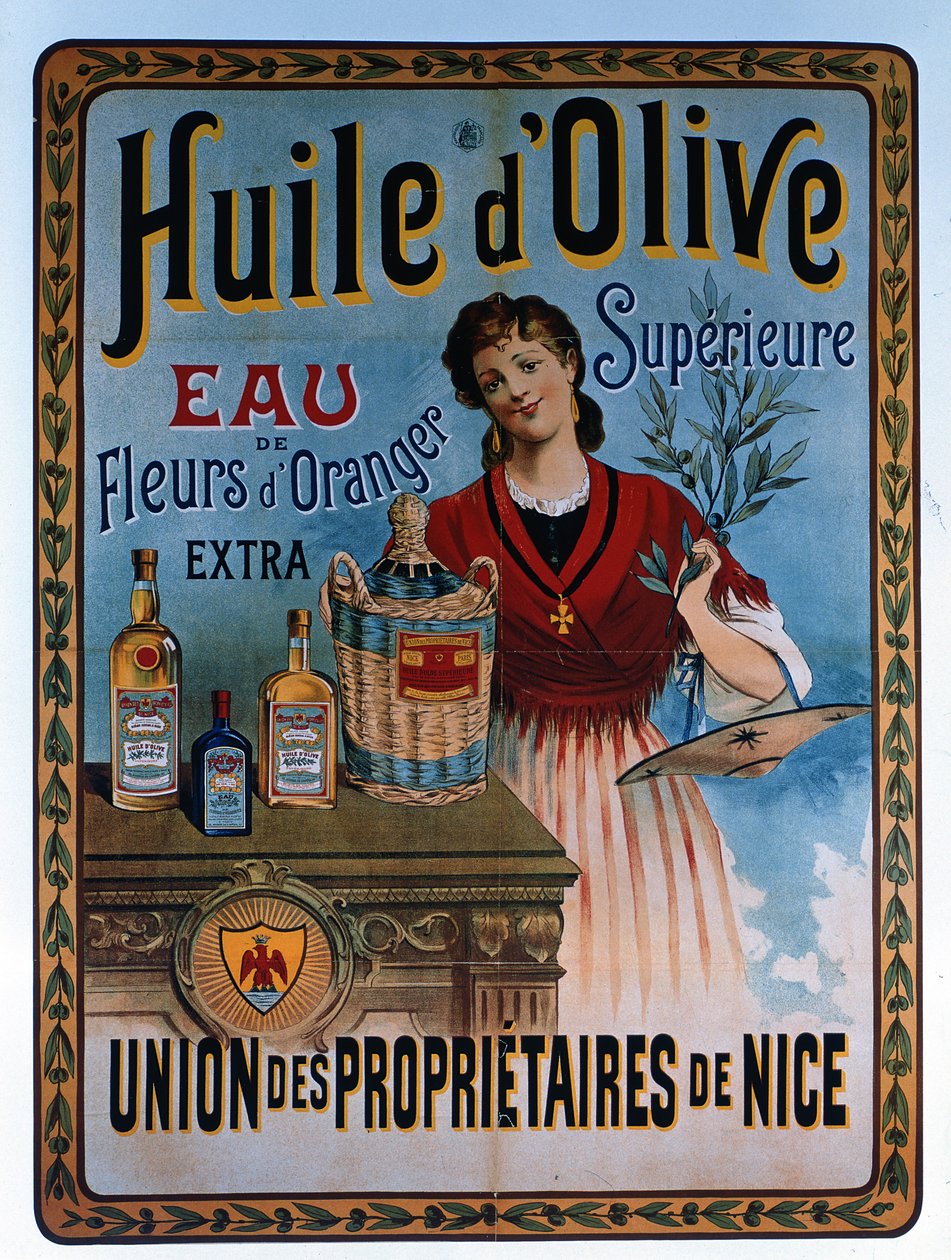 Cartel publicitario de aceite de oliva fabricado en Niza, Francia de Unbekannter Künstler