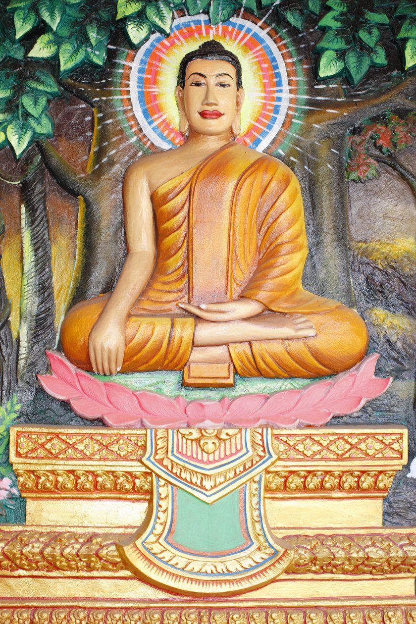 Monasterio Preah Prom Rath: Vida del Buda: Meditación en una flor de loto. El Buda mostrado en posición de tocar la tierra, Siem Reap, Camboya de Unbekannt