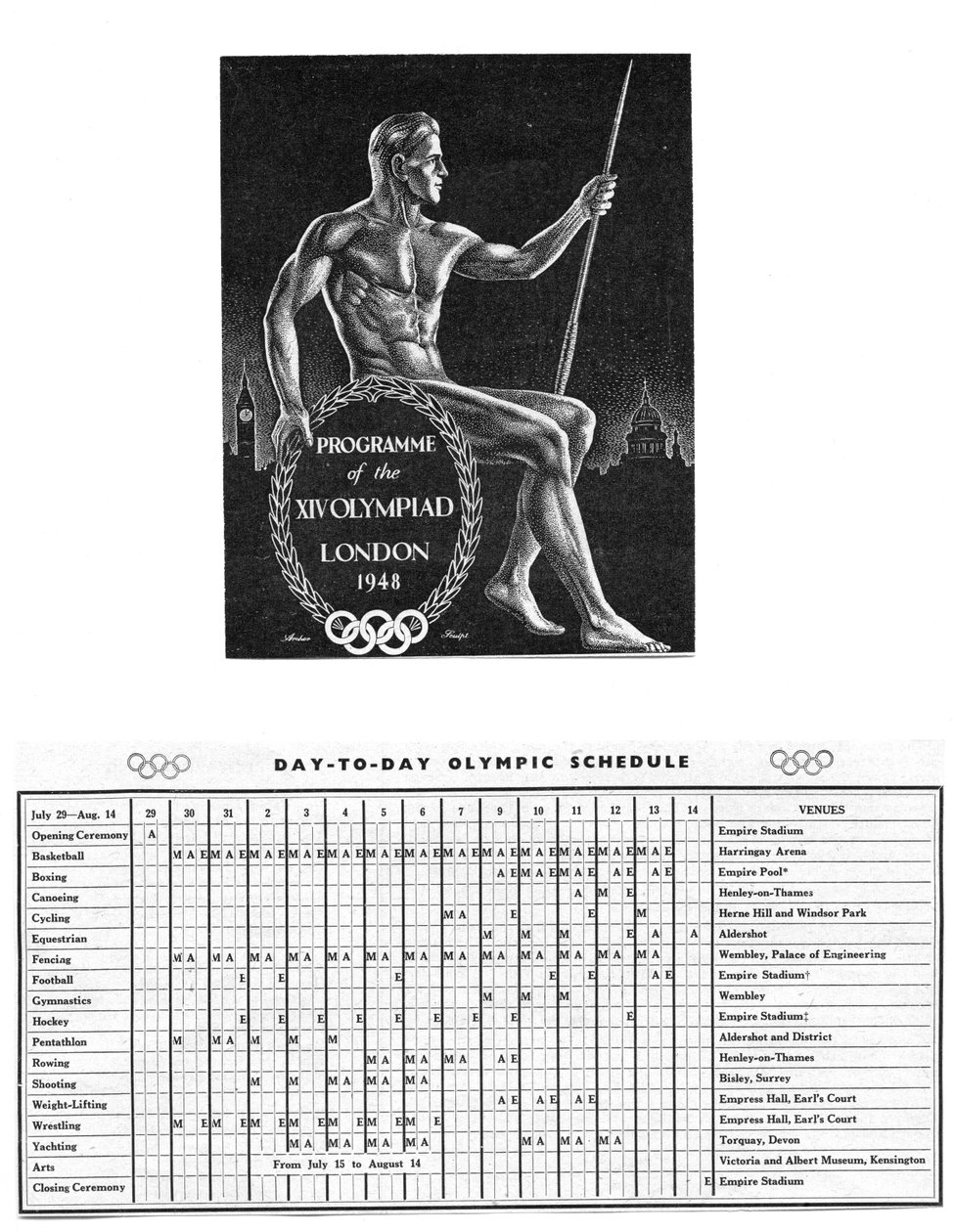 Programa de la XIV Olimpiada en Londres y el Calendario Olímpico Diario del 29 de julio al 14 de agosto de Unbekannt