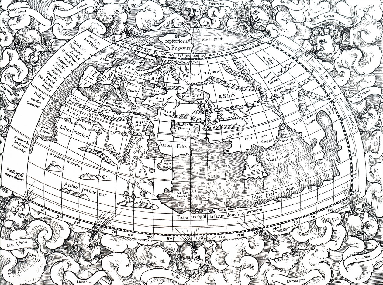 Mapa del mundo conocido entonces de Ptolomeo de Alejandría de Unbekannt