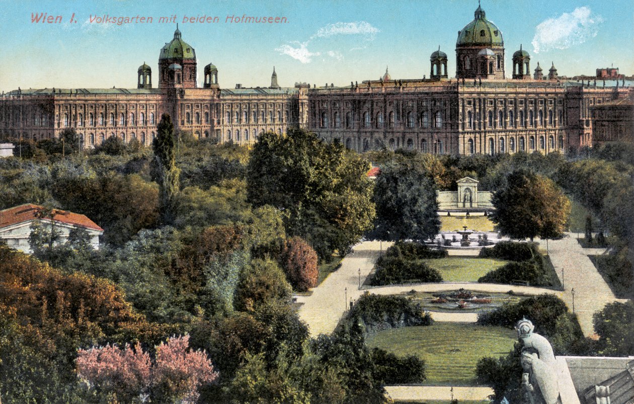 Jardines públicos con los dos museos Hof, Viena, finales del siglo XIX/XX (postal) de Unbekannter Künstler