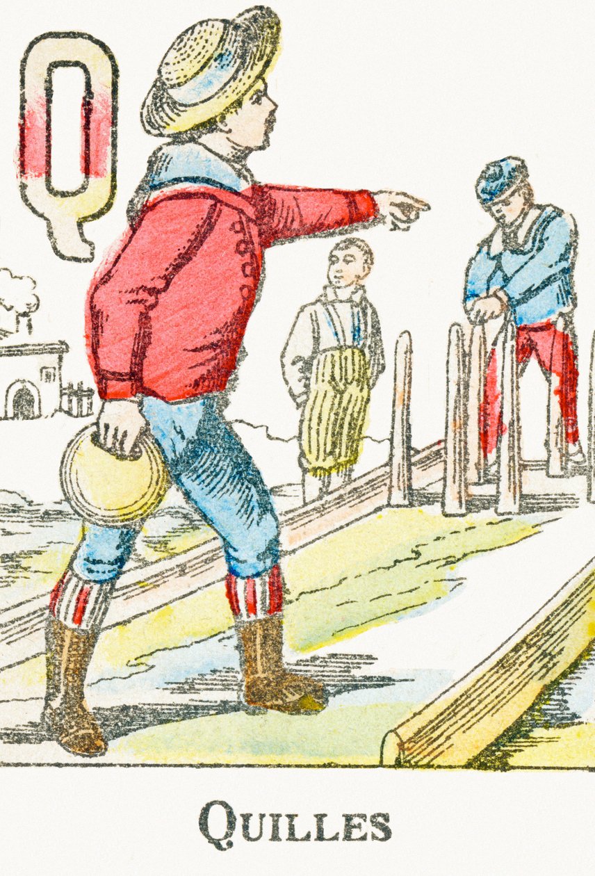 Q: Bolos - Grabado extraído de "Alfabeto de los juegos", circa 1890 de Unbekannt