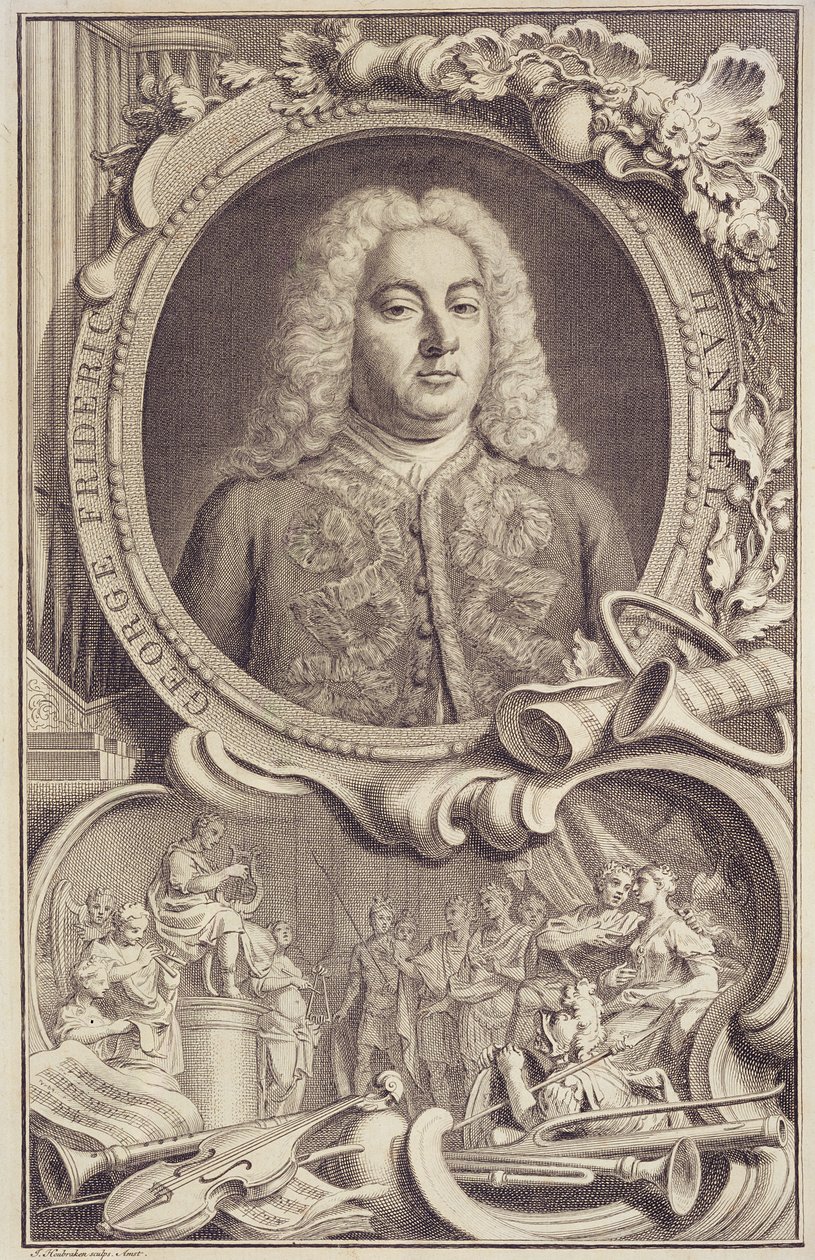 RM 7.f.5 George Frederick Handel (1685-1759), frontispicio de "Israel en Egipto", grabado por Jacobus Houbraken (1698-1780) de Unbekannter Künstler