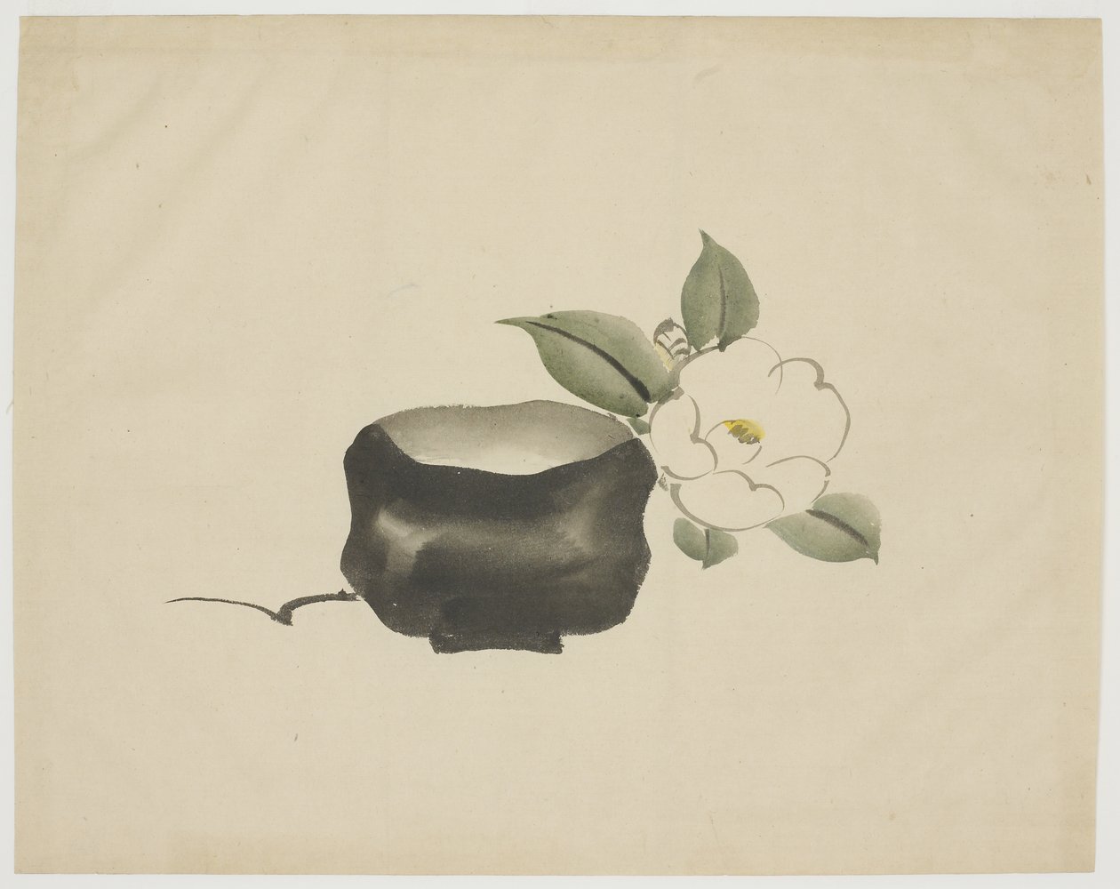 Tazón de té Raku y Camelia blanca de Unbekannt