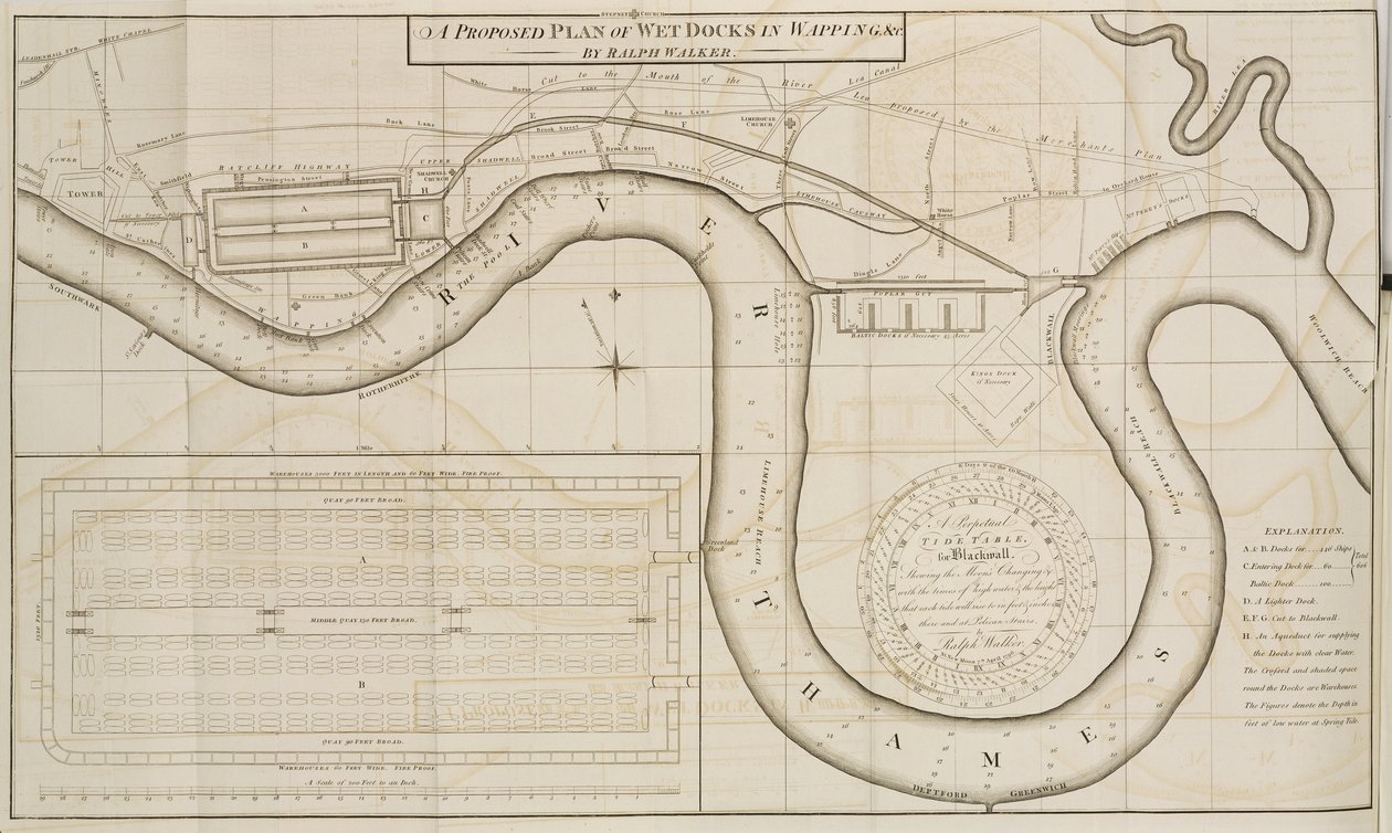 Plan propuesto por Ralph Walker de muelles húmedos en Wapping, Londres de Unbekannt