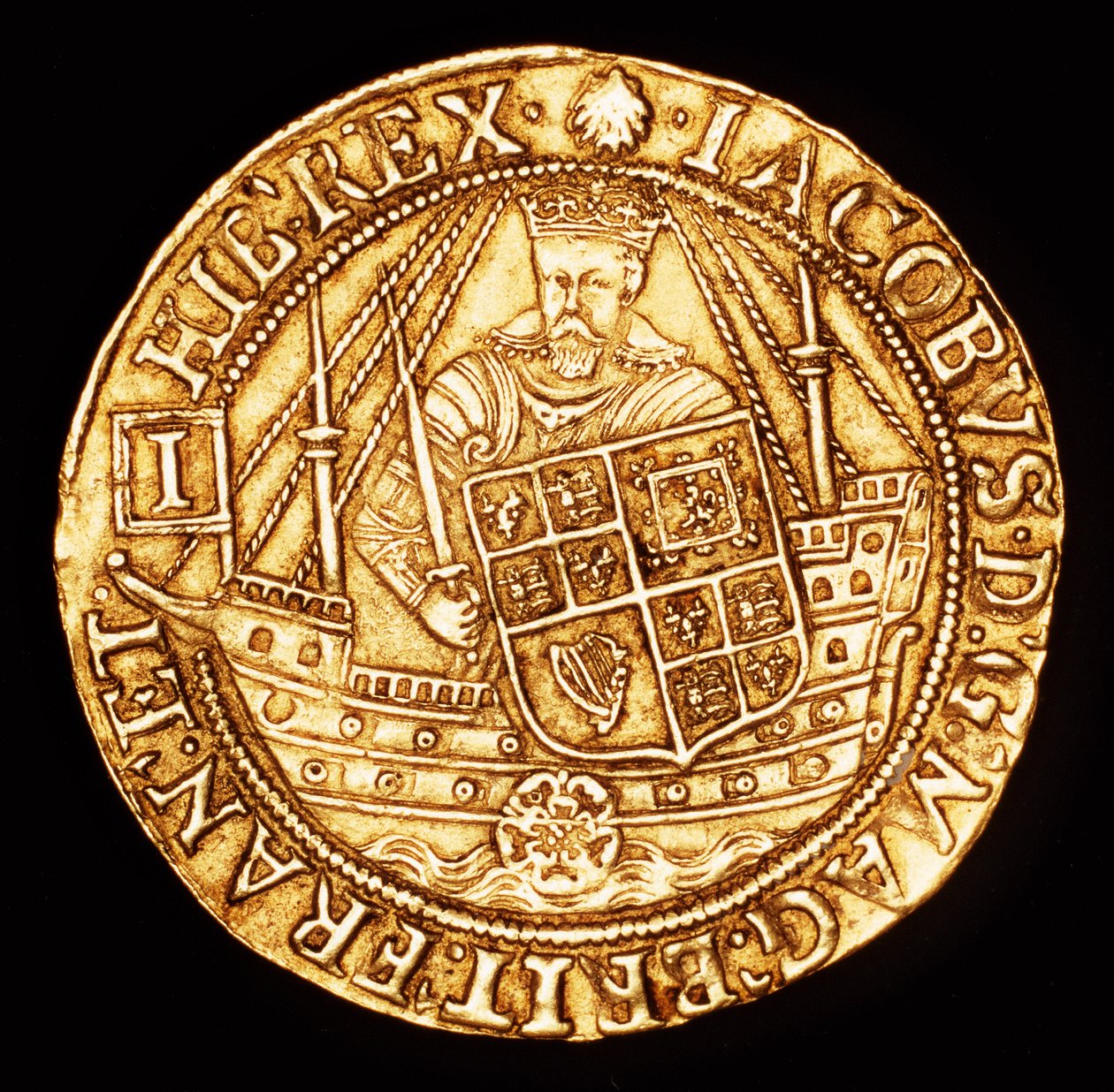 Moneda Rara, Inglaterra Espuela de Oro Ryal, Rey Jaime I en Barco con Escudo de Unbekannter Künstler