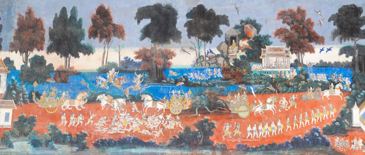 Frescos de Reamker adornan las paredes del complejo del palacio real de Phnom Penh, Camboya (foto) de Unbekannter Künstler