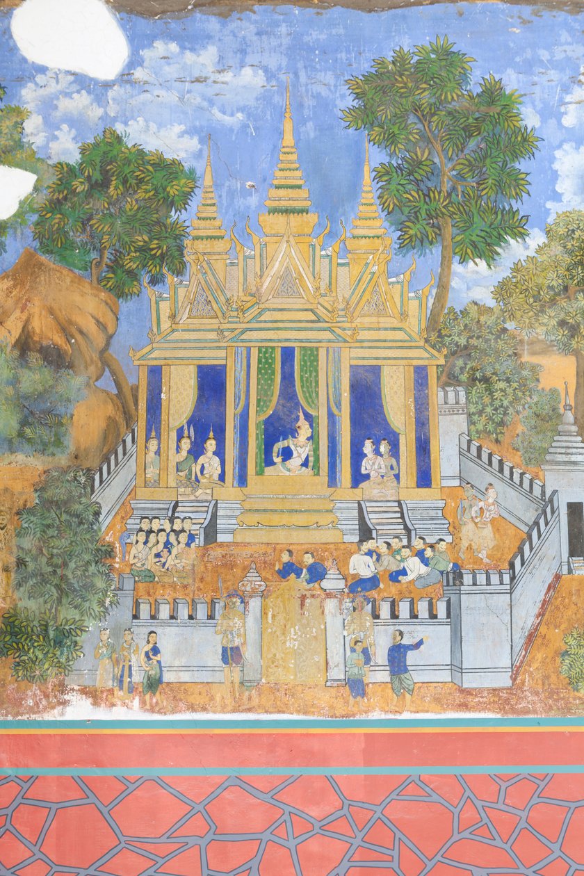 Frescos de Reamker adornan las paredes del complejo del palacio real de Phnom Penh, Camboya (foto) de Unbekannter Künstler