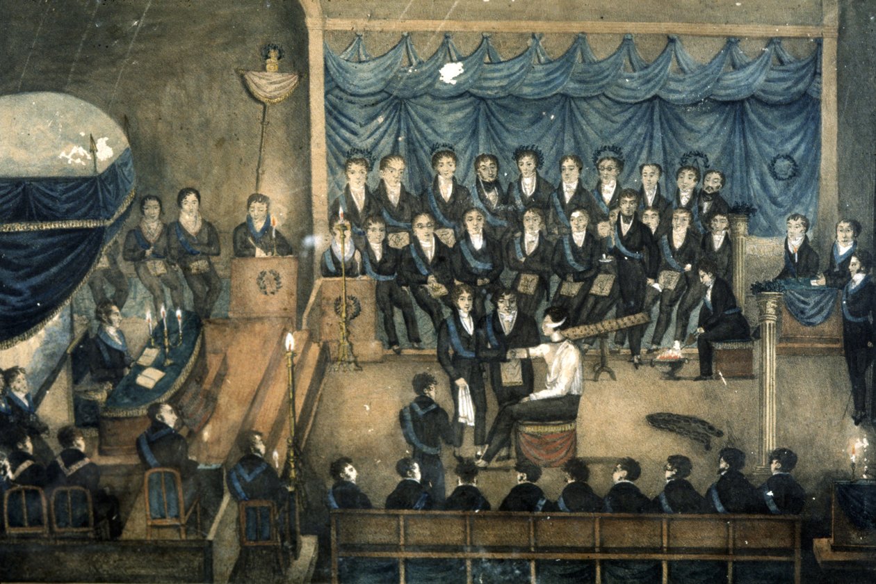Recepción de un albañil en una logia, hacia 1820 (acuarela) de Unbekannter Künstler