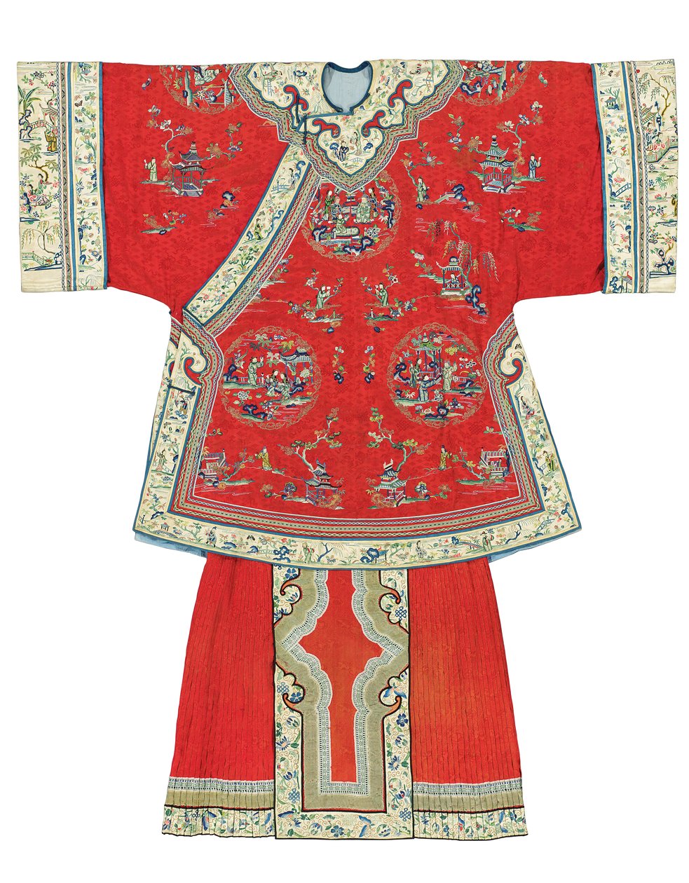 Túnica informal de dama y falda de delantal de fondo rojo, siglo XIX-XX de Unbekannt