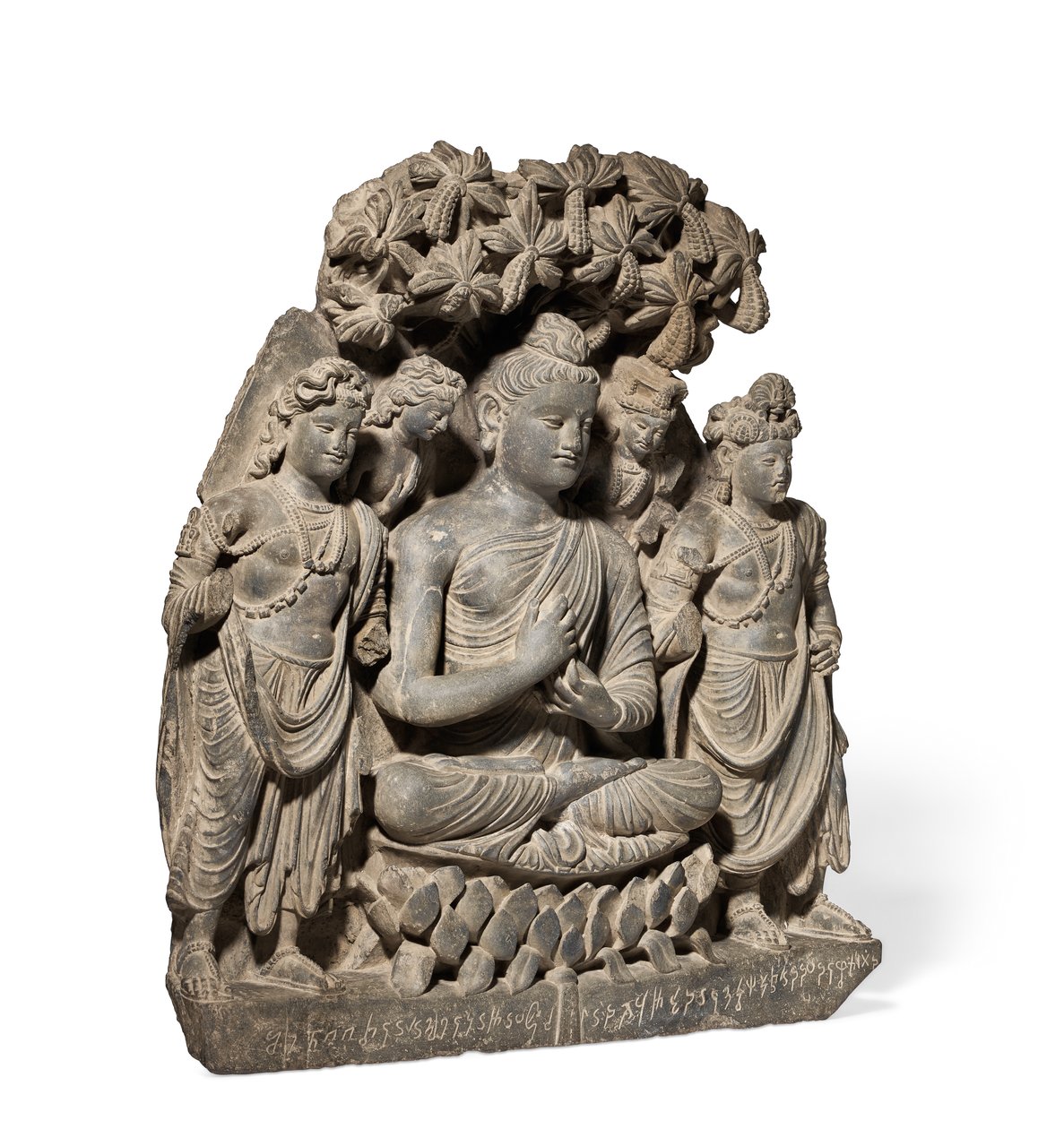 Relieve Tríada de Buda Shakyamuni con Bodhisattvas, siglos III-IV (esquisto gris) de Unbekannter Künstler