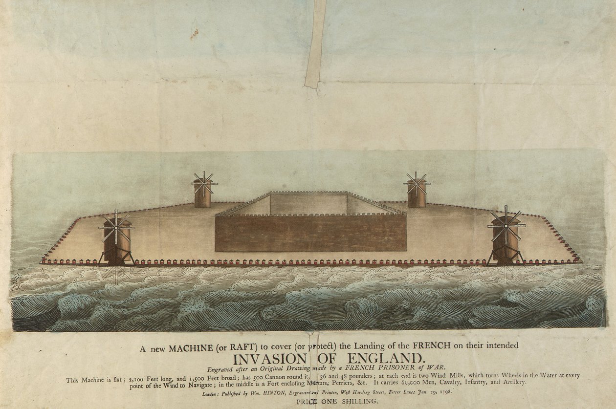 Representación de la balsa francesa que supuestamente invadió Gran Bretaña en 1798 (grabado) de Unbekannter Künstler