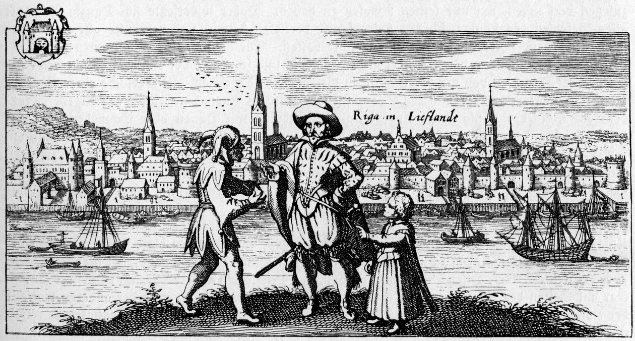 Riga - vista de la ciudad a orillas del río Daugava, c. 1700. de Unbekannter Künstler