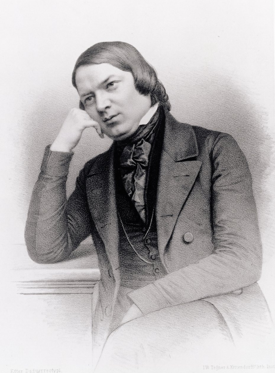 Robert Alexander Schumann, compositor alemán, grabado por Isaac Wilhelm Tegner y Johann Adolf Kittendorff, después de un daguerrotipo de Unbekannt