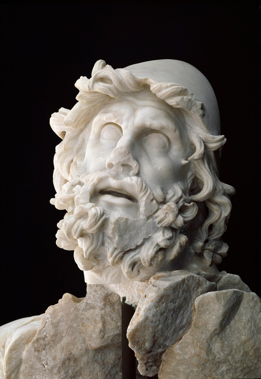 Arte romano: grupo de “Polifemo ciego”: Cabeza de Ulises - Escultura de mármol, siglo I antes o después de JC - Sperlonga, museo Arqueológico Nacional - Cabeza de Ulises de Unbekannt