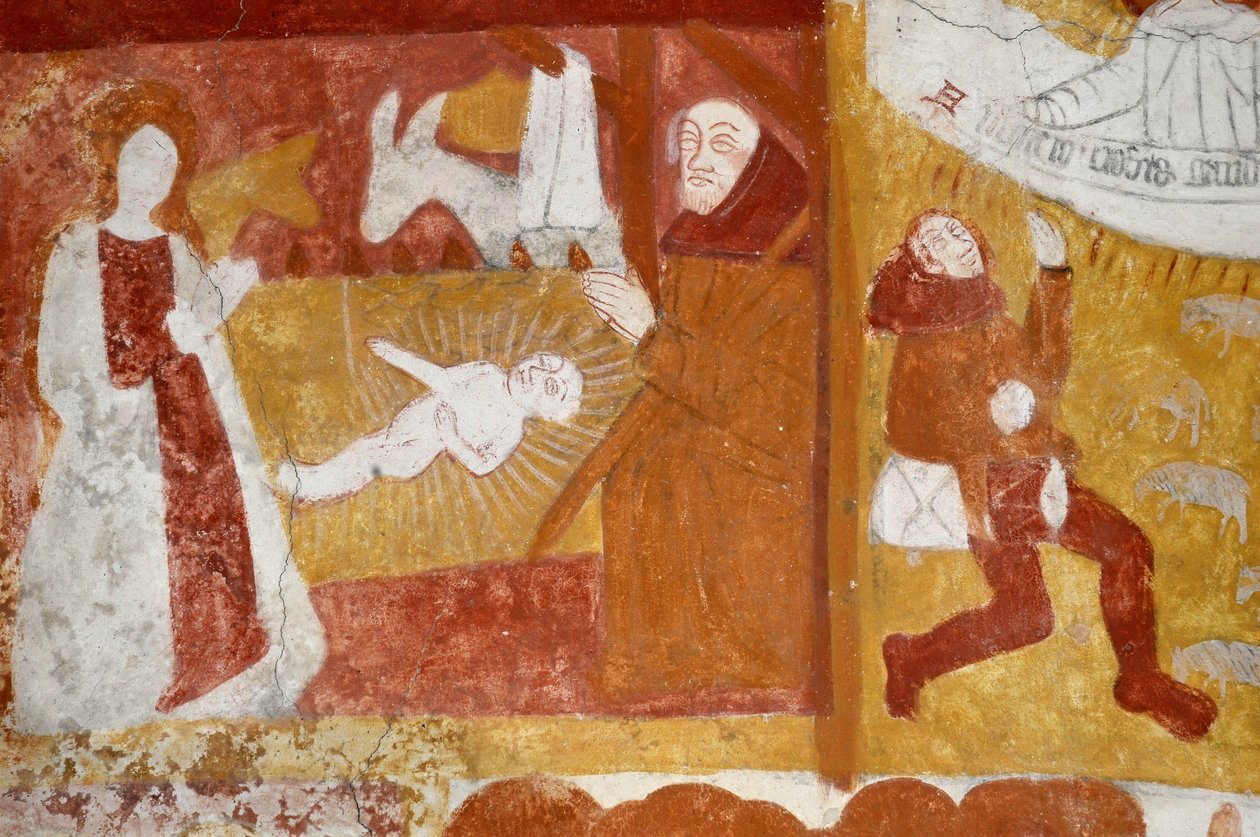Arte románico: La Capilla de Santa Catalina, Voute en la brisa de la cuna, la Infancia de Cristo, la Pasión, el Juicio Final y Cristo en el Majestuoso. Frescos de la iglesia de Notre Dame d