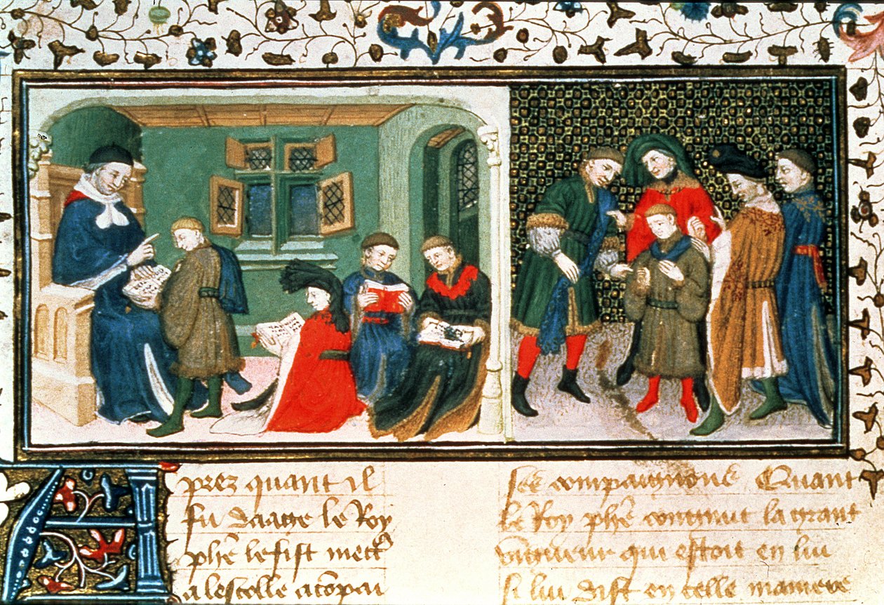 Roy 17 E III f.209r Maestro y alumnos, de 