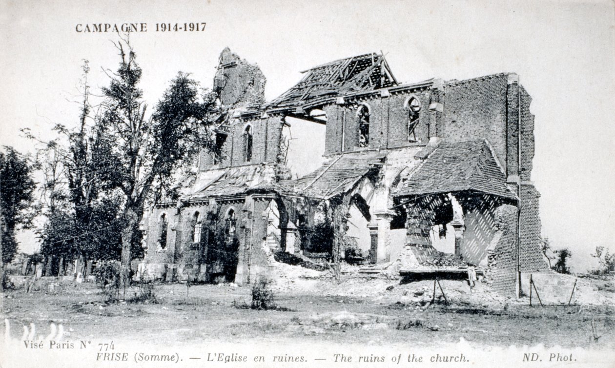 Ruinas de la iglesia del pueblo de Frise, Somme, Francia 1914-1918 (tarjeta postal) de Unbekannter Künstler