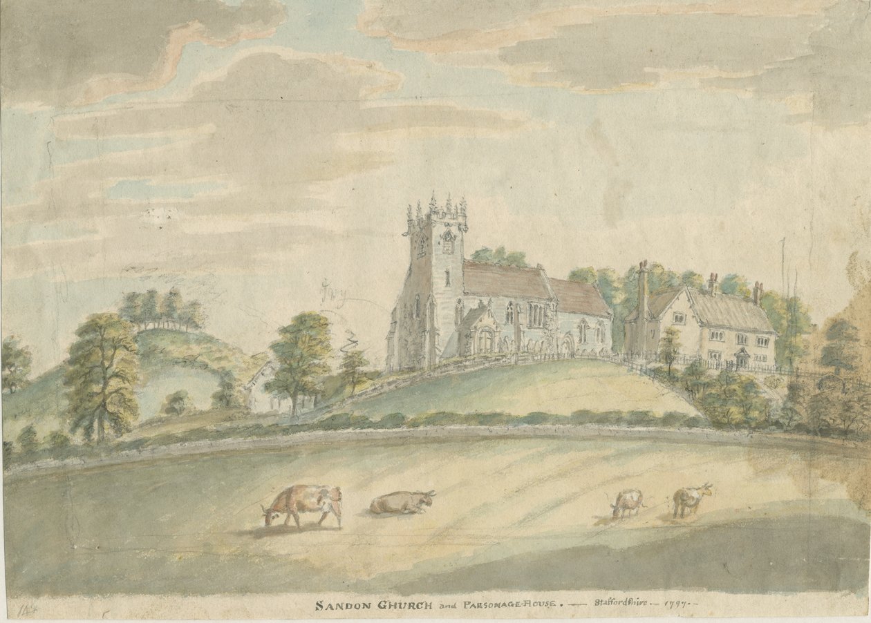 Iglesia y Parroquia de Sandon: pintura en acuarela, 1797 de Unbekannt